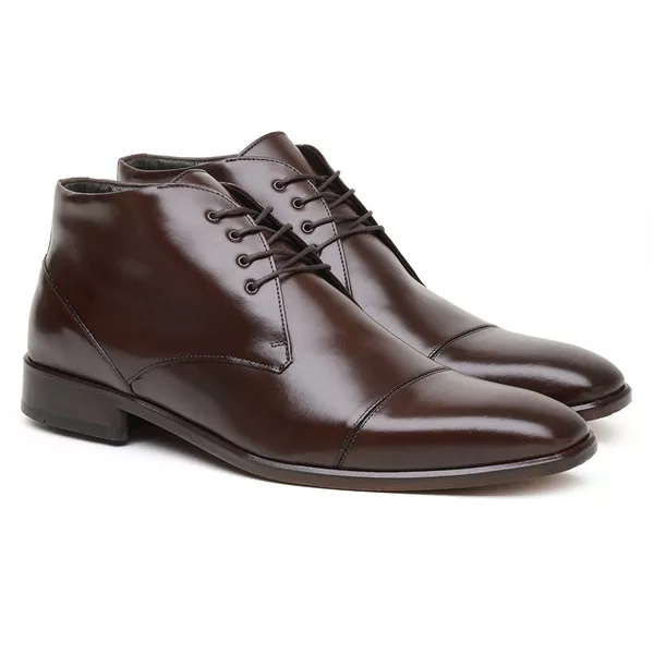 Bota Social Masculina Café LI12 Solado De Couro - JACOMETTI