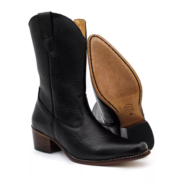 Bota Texana Feminina Cano Médio Couro Legítimo Floater Preto