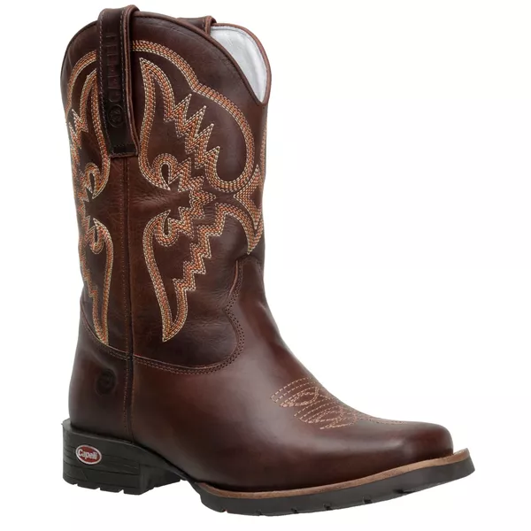 Bota Texana Masculina Bico Quadrado Couro Legítimo Fóssil Café
