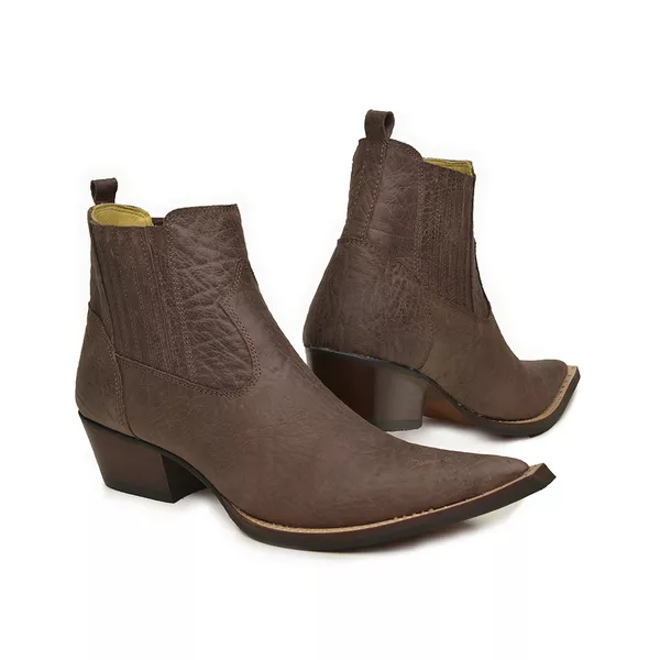 Bota Country Masculina Bico Fino Couro Bovino Legítimo Tubarão Café