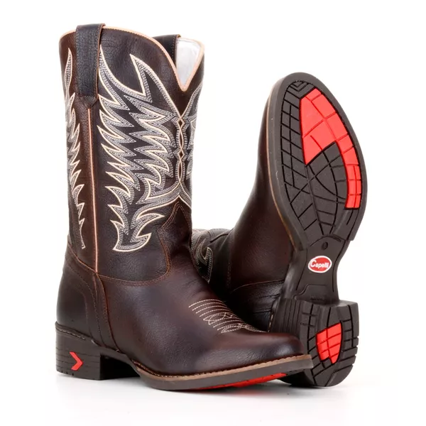 Bota Texana Masculina Couro Legítimo Bufalino Tamarindo Café Bico Redondo