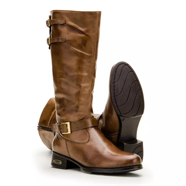 Bota Montaria Feminina Cano Alto Couro Legítimo Soft Pinhão
