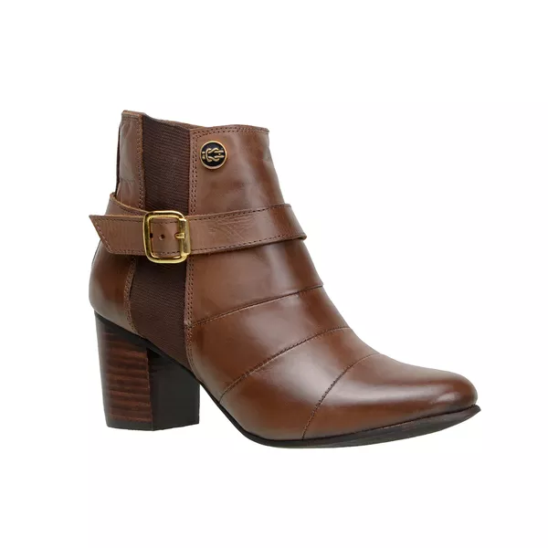 Bota Country Feminina Cano Curto Salto Alto Couro Legítimo Soft Pinhão