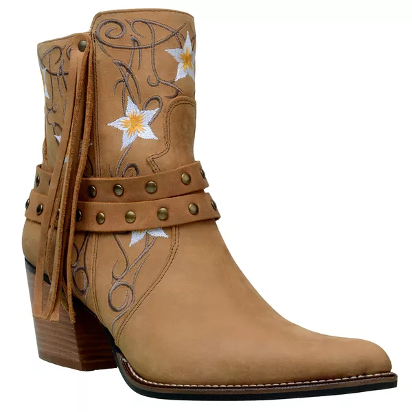 Bota Country Feminina Bico Fino Cano Curto Couro Castor