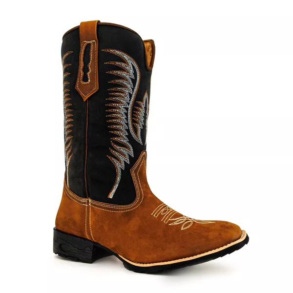 Bota Texana Country Masculina Couro Bovino Legítimo Floater Café e Nobuck Camel