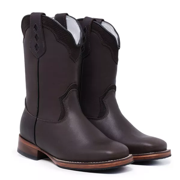 Bota Texana Country Feminina Couro Bovino Legítimo Látego Café Lisa