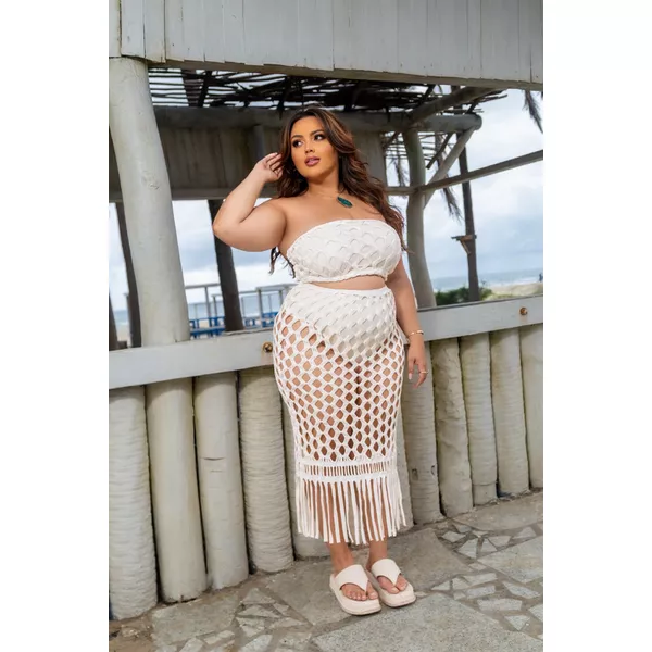 Saia Plus Size Macramê Off-white