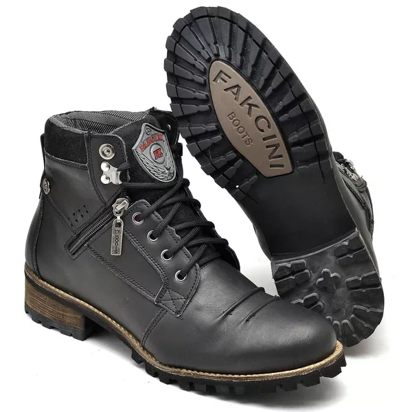 Coturno Masculino Couro Legítmo Casual Zíper Lateral Semi Cromo - Fakcini 775 Preto