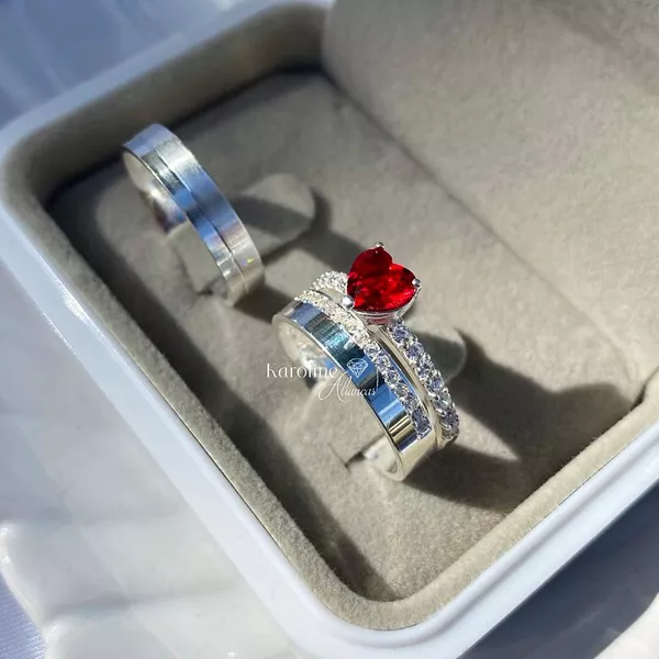  Alianças Charlote 4 mm namoro Prata com 15 pedras de zirconia anel Love