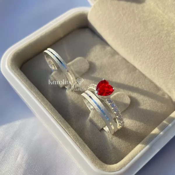 Aliança cristal prata namoro 3 mm com solitario love