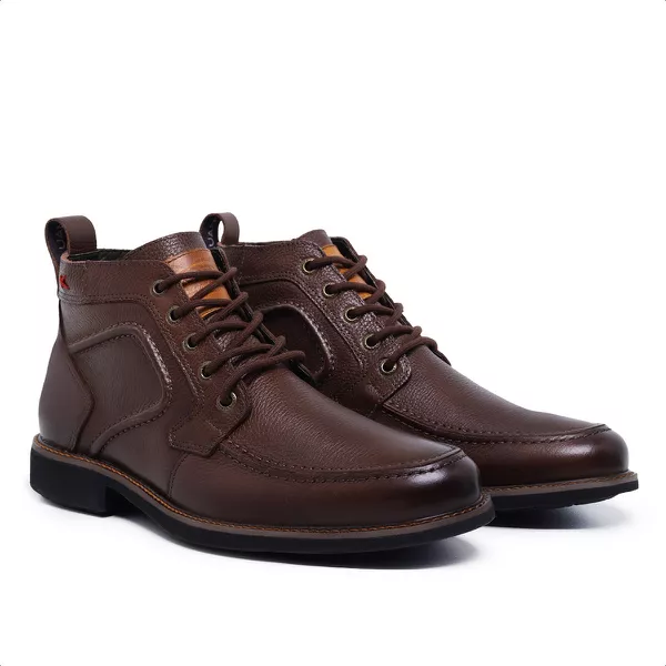 Bota Couro Masculino Confort Café Linha Toro 8100 | Kauany Calçados
