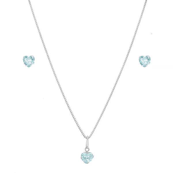 Conjunto Coração Zircônia 6mm Prata 925
