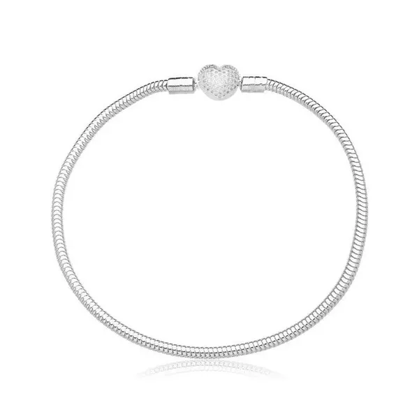 Pulseira Berloque Mini 1,8mm Fecho Coração Cravejado Prata 925
