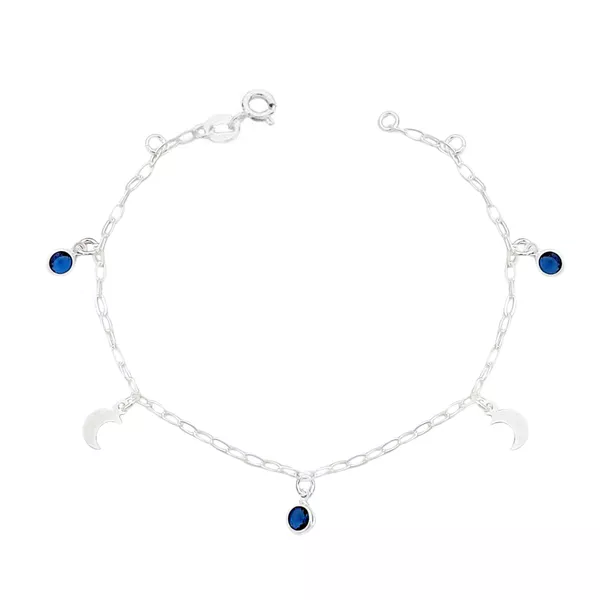 Pulseira Lua com Zircônias Safira Prata 925
