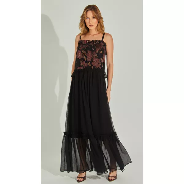 Vestido Midi Flower Com Babados