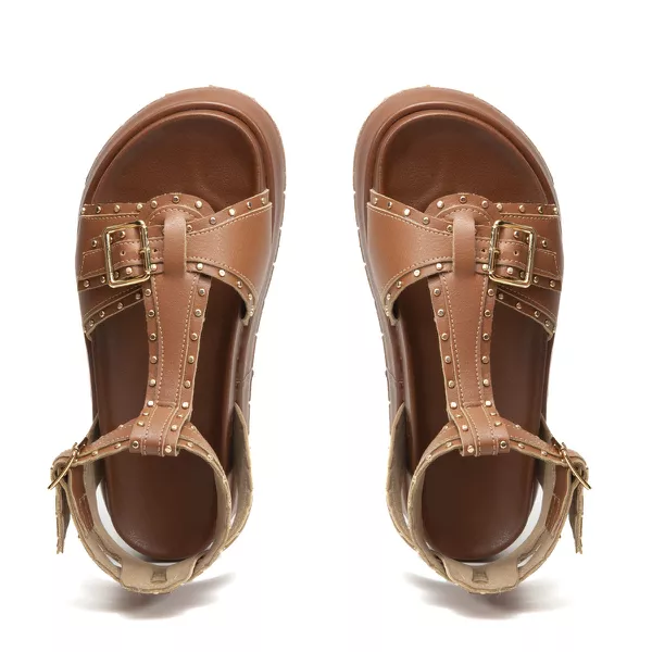 Sandália Flatform Spikes Estilo Tornozeleira Caramelo | LeRUCHEL