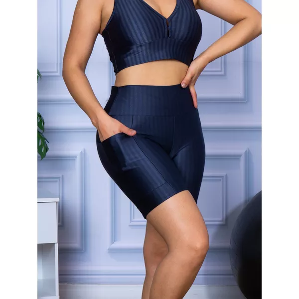 Short com Bolso Feminino de Academia Cirrê 3D Chumbo