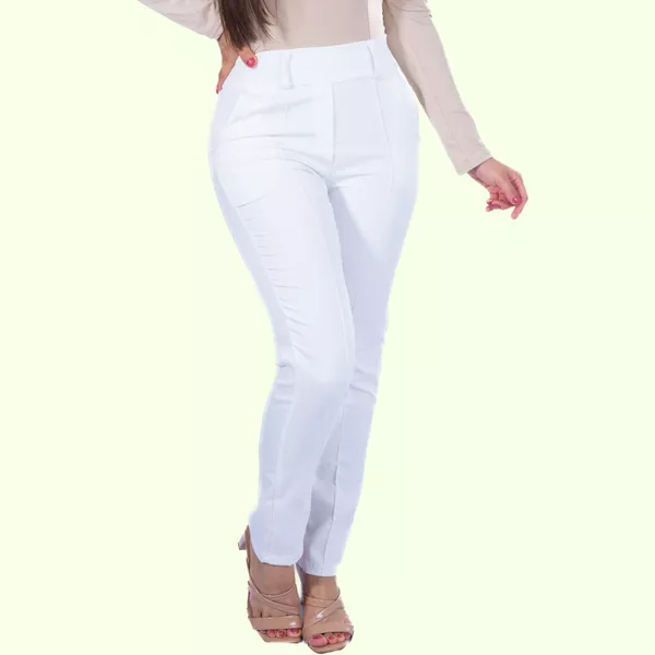 Calça Social Feminina Alfaiataria Com Bolso Branco