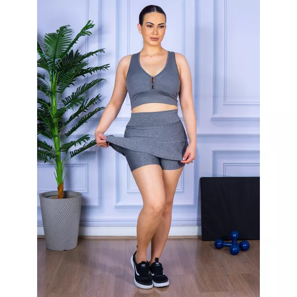 Conjunto Shorts Saia e Top Nadador Suplex Cinza Mescla
