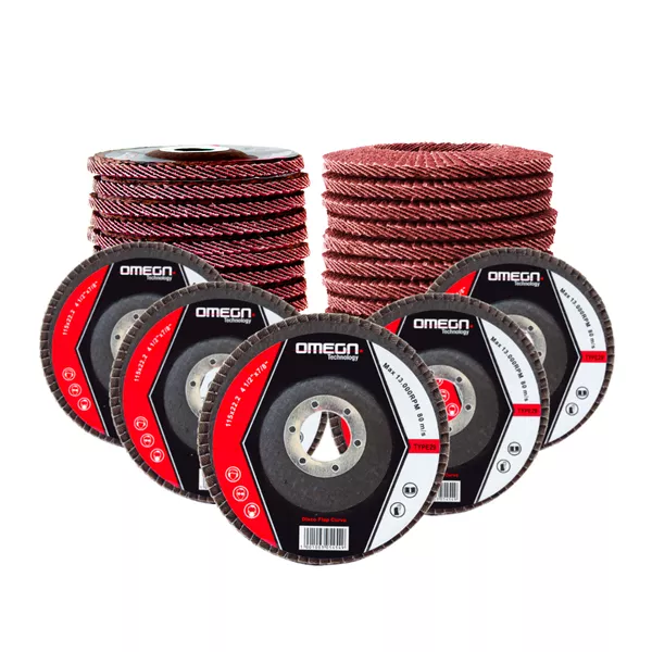 Kit com 10 Discos de Lixa Flap 4.1/2 para Lixadeira Ômega