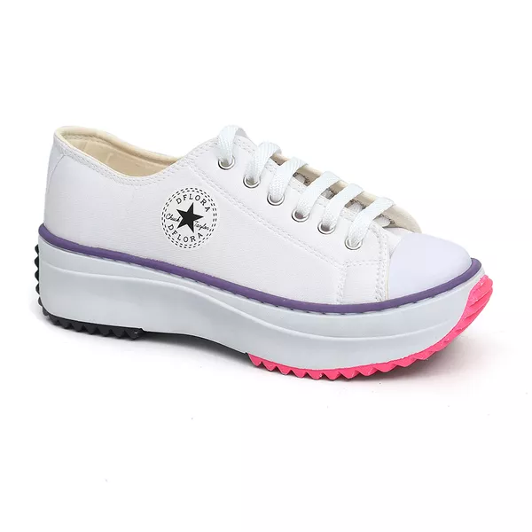 Tênis D'flora Star Clássico Plataforma Branco com Solado Pink Lançamento