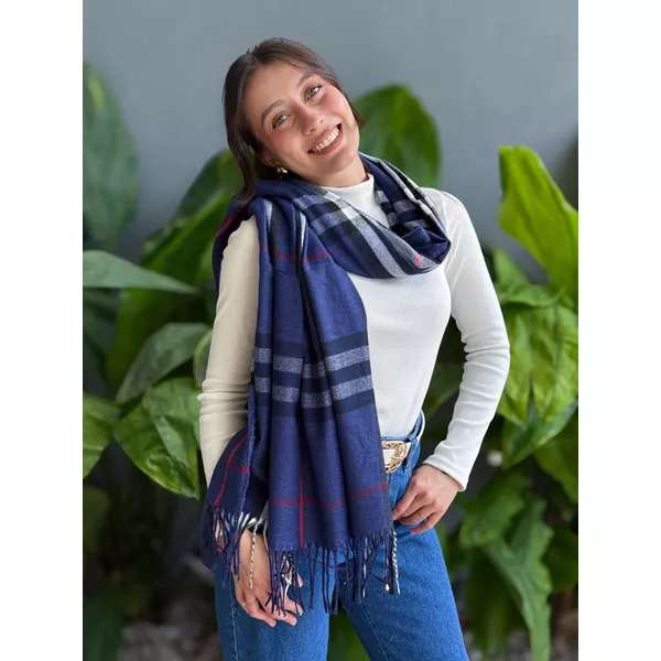 Cachecol em Lã XADREZ AZUL MARINHO COM VERMELHO | LOJA TUTTI FRUTTI