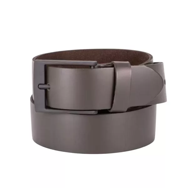 Cinto de Couro Soleta Marrom Fivela Metal Preto fosco