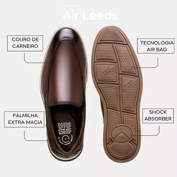 Sapato Jota Pe Casual Marrom em Couro Air Leeds | MADOK