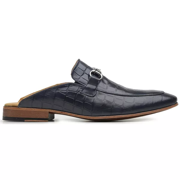 洋楽 4 Mula 1 Mule Masculino Azul Marinho Croco em Couro | MADOK