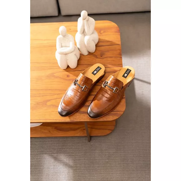 洋楽 4 Mula 1 Mule Masculino Marrom Croco Sola de Couro | MADOK