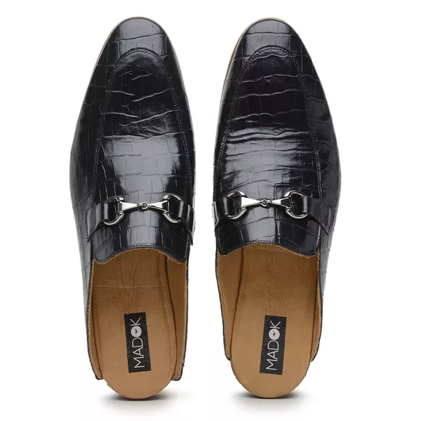 Mule Masculino Preto Croco Sola de Couro | MADOK