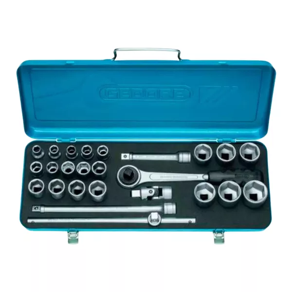 Jogo Soquete 1/2 sextavado (10 a 32mm) 20 peças 5 acessórios Gedore