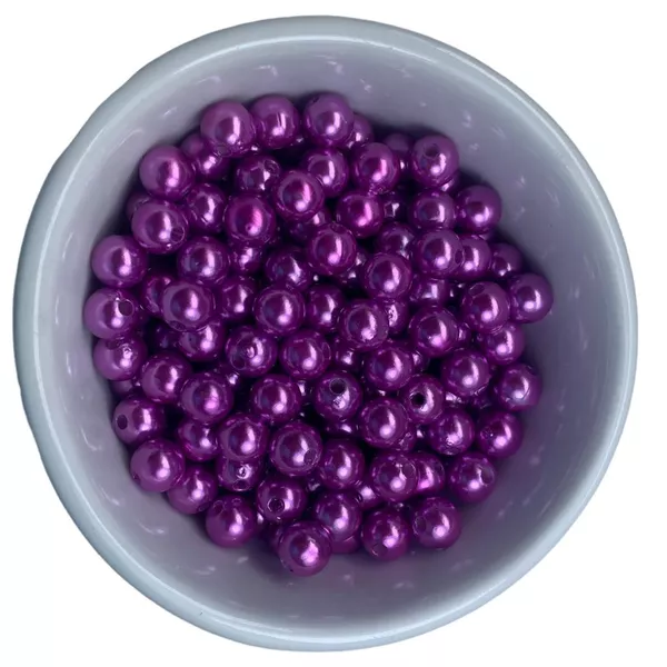 Perolas Abs Com Furo 8mm Violeta Artesanato 200 Unidades