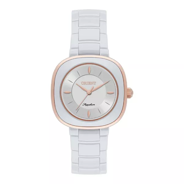 Relógio Orient Feminino Ceramic Branco com Rose LTSK0016