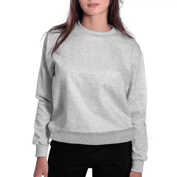 Moletom Liso Feminino Gola Redonda Cinza... - Benellys Loja Oficial