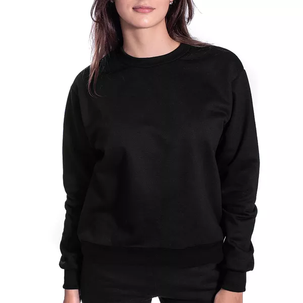 Moletom Liso Feminino Gola Redonda Preto... - Benellys Loja Oficial