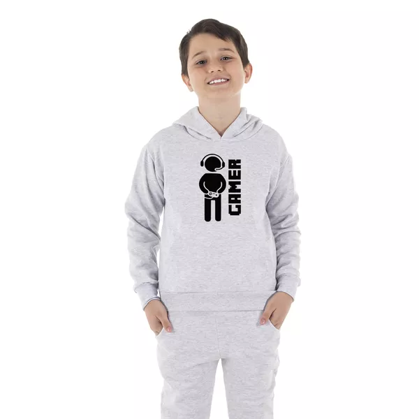 Moletom Canguru Infantil Menino Gamer Benellys Cinza Claro