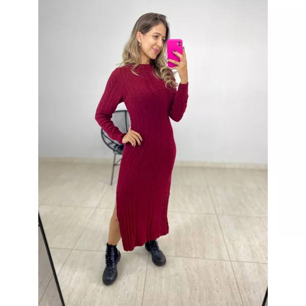 VESTIDO MIDI TRICOT MOUSSE MARSALA
