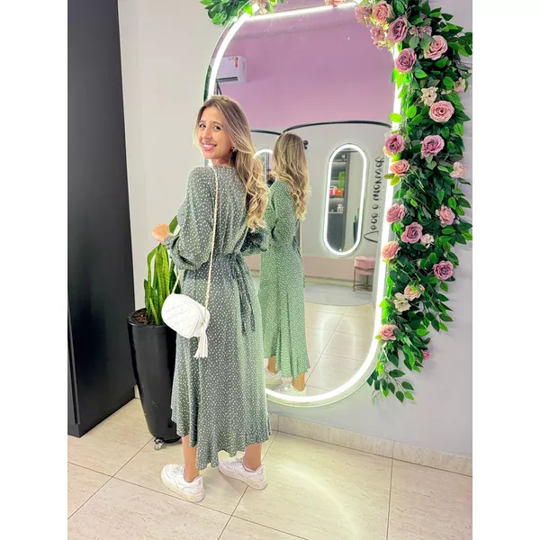VESTIDO MIDI ENVELOPE MANGA POA VERDE | MOOD STORE