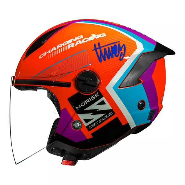 Capacete Norisk Neo (Aberto) Vizion - Laranja/Azul Moto One