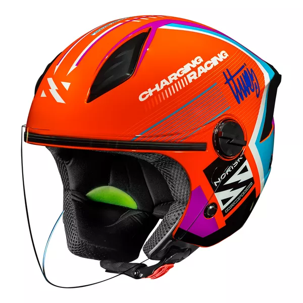 Nao② Capacete Norisk Neo (Aberto) Vizion - Laranja/Azul Moto One
