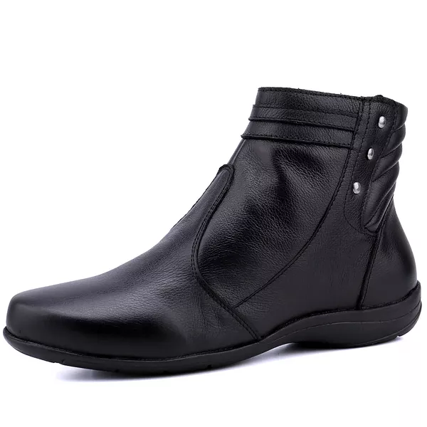 Bota Rasteira De Couro Cano Curto Preto - Ref. 1703 Pto