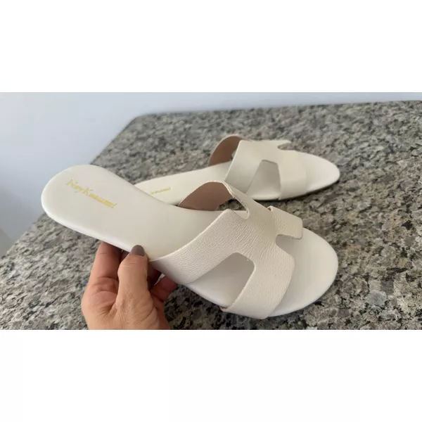Flat H rasteira em couro legítimo Off white