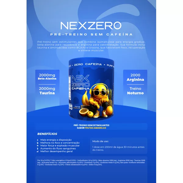 Pré-Treino Nexzero 300g Nexlife | Zero cafeína | Nex Life