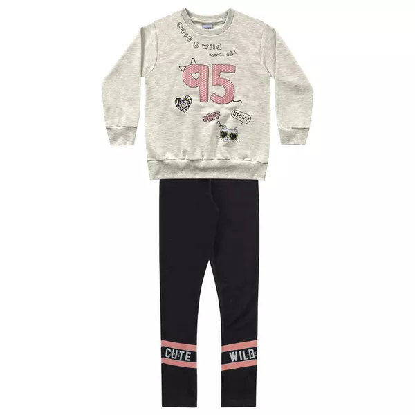 Conjunto Blusa Moletinho e Legging Fakini Infantil Feminino Tamanho 4 ao 10