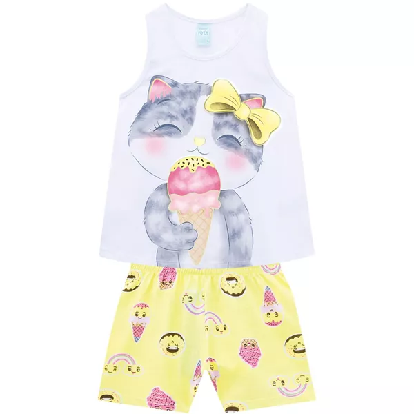 Pijama Kyly Feminino Infantil Estampa Gatinho Tamanho 10 ao 16