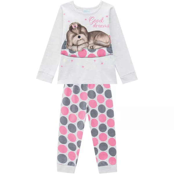 Pijama Manga Longa Kyly Bebê Feminino Cachorrinho Tamanho 1-2-3