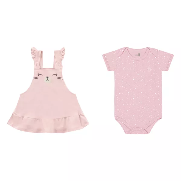 Salopete com Body Kiko Baby Bebê Feminina P-M-G Rosa com Salmão