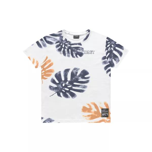 Camiseta Playgorund Masculina 4 ao 10 Branca Folhagens