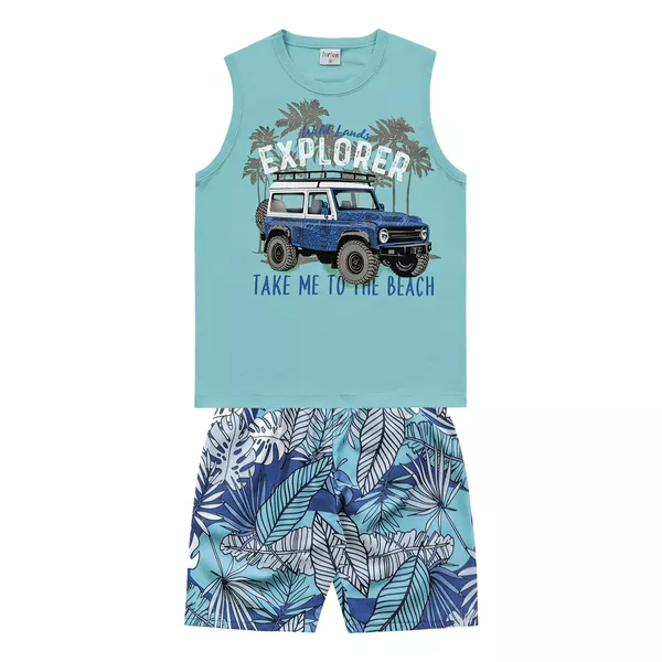 Conjunto Fakini Infantil Masculino 4-6-8 - Azul Turquesa